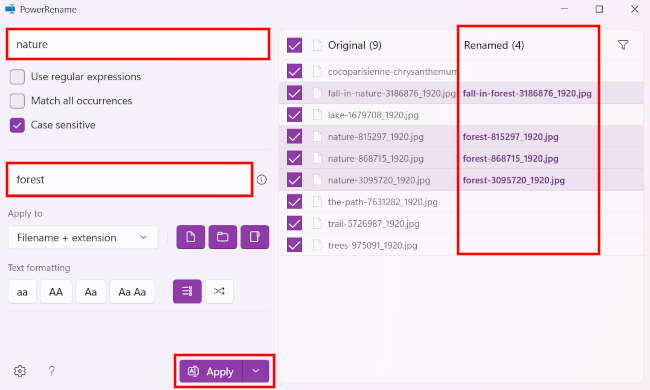 Using the PowerRename tool in Windows 11 to find and replace text in multiple files