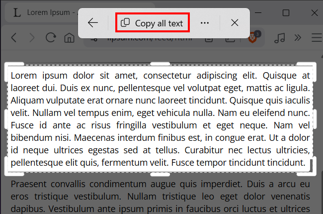 Using the Win + Shift + T keyboard shortcut to extract text directly from the Windows 11 screen