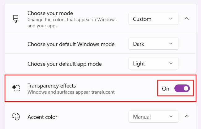 Windows 11 Transparency effects